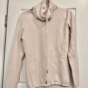 CYRUS, Drawstring Cowl Neck Ribbed Knit Tunic Sweater, Blush Pink, Small,  USED